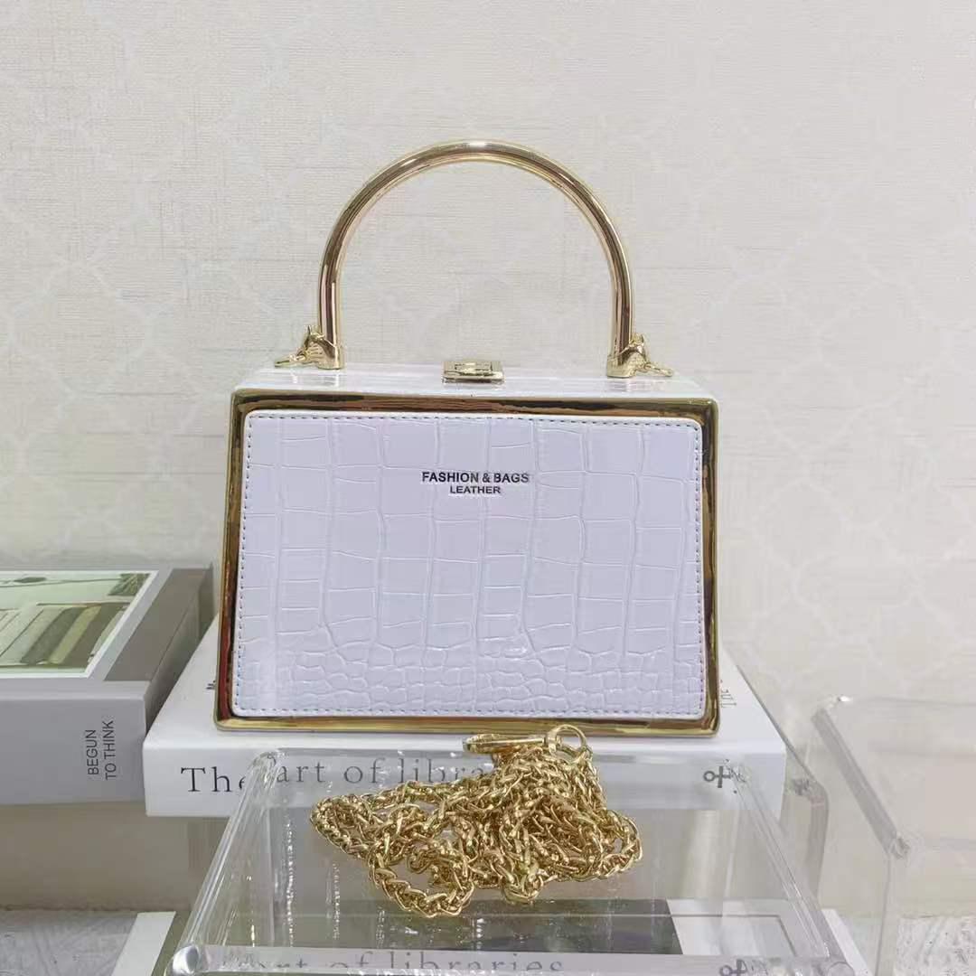 Elegant Croc-Embossed Box Handbag with Gold Frame