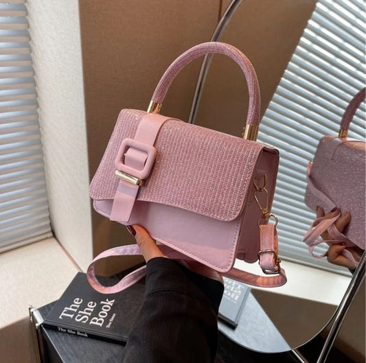 Elegant Blush Pink Buckle-Top Handbag