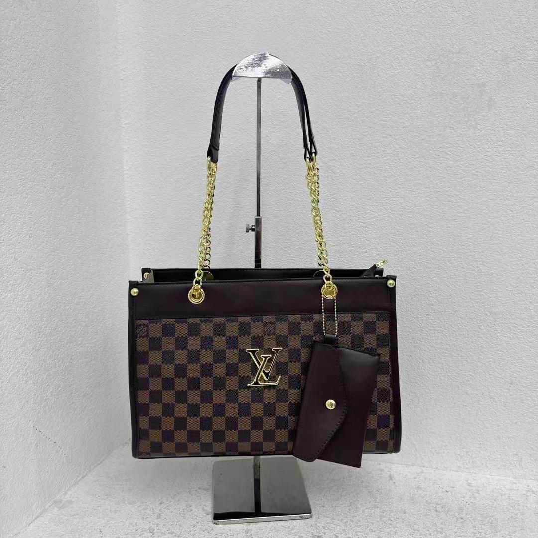 Luxury Checkered Tote Bag Set with Wallet Attachment