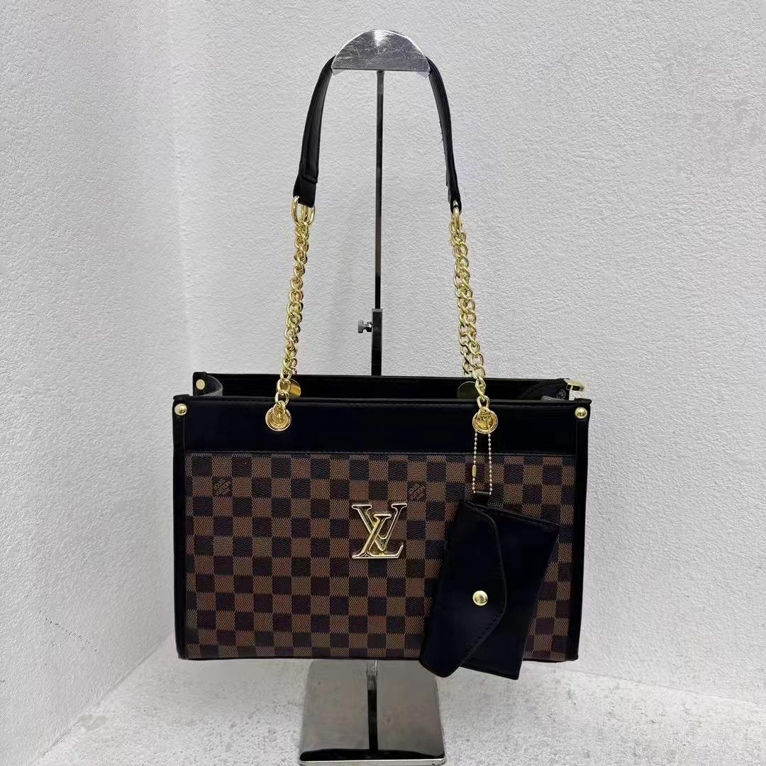 Luxury Checkered Tote Bag Set with Wallet Attachment
