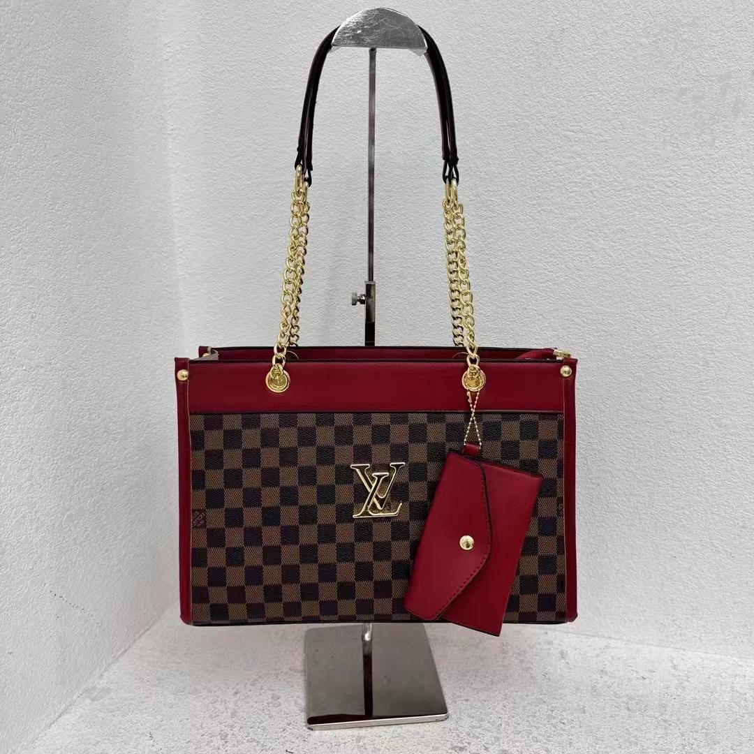 Luxury Checkered Tote Bag Set with Wallet Attachment