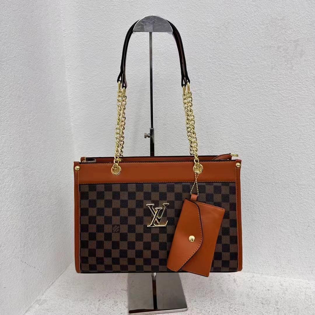 Luxury Checkered Tote Bag Set with Wallet Attachment